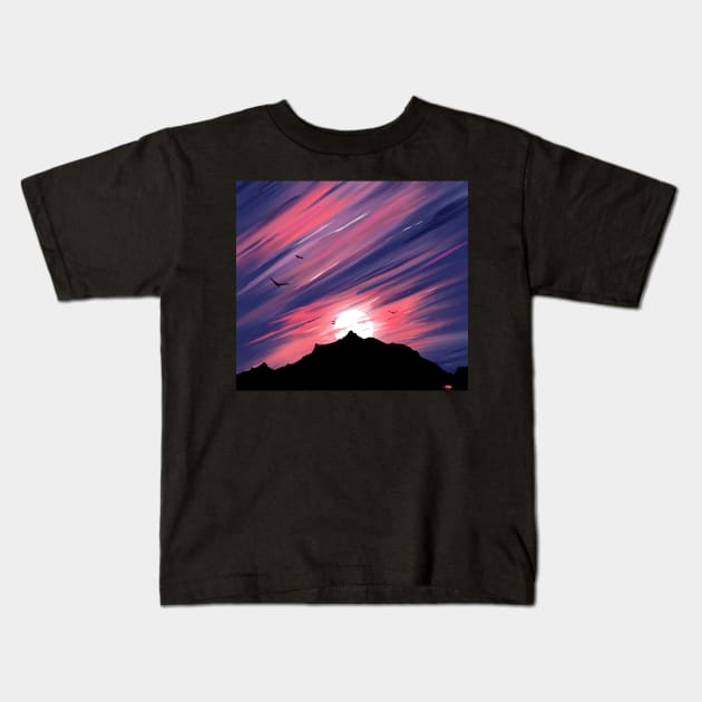 Mountains and the moon Kids T-Shirt by HoussinGui